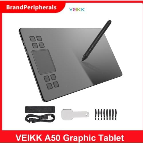 VEIKK A50 Graphics Drawing Tablet 10 x 6 Inch 8 Express Keys & Gesture Touch-Pad 8192 Levels Pressure Battery-free Stylus 8 Nibs
