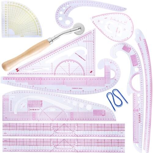 KAOBUY 12PCS Fashion Practical Fashion Ruler Set - Sewing Pattern Making Tools With Stitching Wheel Tool For Designing Patterns