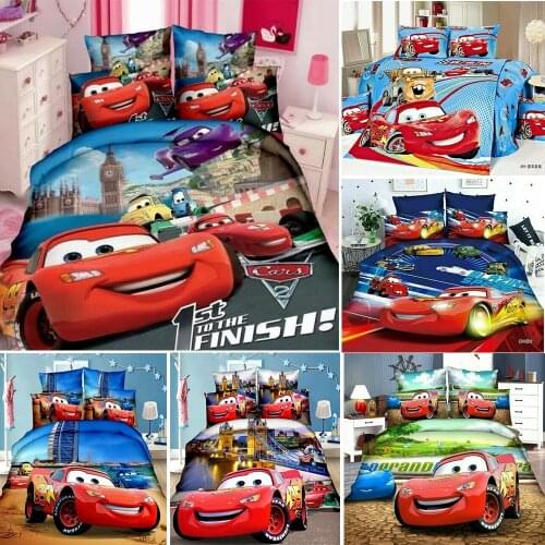 Walt Disney Cars McQueen Car Bedding Set Quilt Cover Pillowcase Single Twin Bedroom Size Decoration Boys and Children Presents