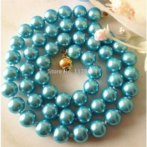 New Fashion lace jewelry 8mm blue sea shell pearl long necklace, 18" ZH006