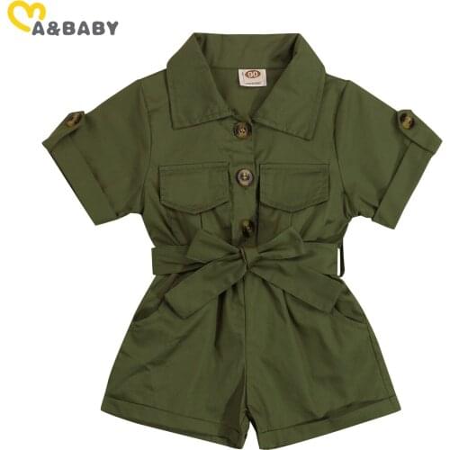 Ma&Baby 1-5Y Kid Baby Girls Vintage Jumpsuit Short Sleeve Bow Belt Rompers Playsuit Summer Children Costumes DD43