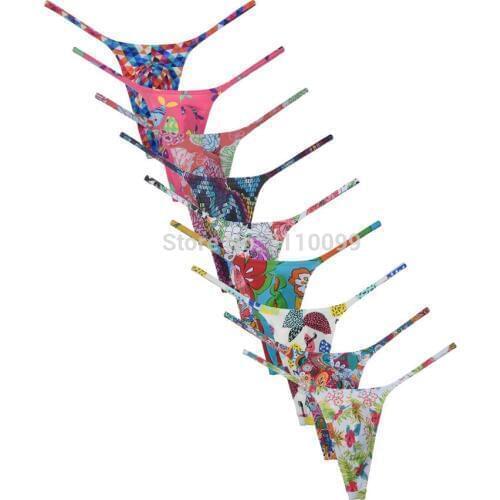 Mens Micro Cut Slim Sport Thong Underwear Tangas Hombre Printed Male Thong Diamond Back G String Swim Nylon Shorts Jockstrap