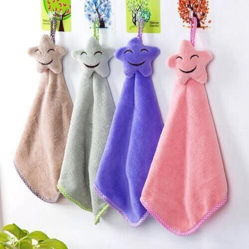 Smiling Face Soft Coral Velvet Towel Cute Baby Nursery Wipe Hand Towel Kitchen Used Hanging Dishcloths Children Bathing Towel