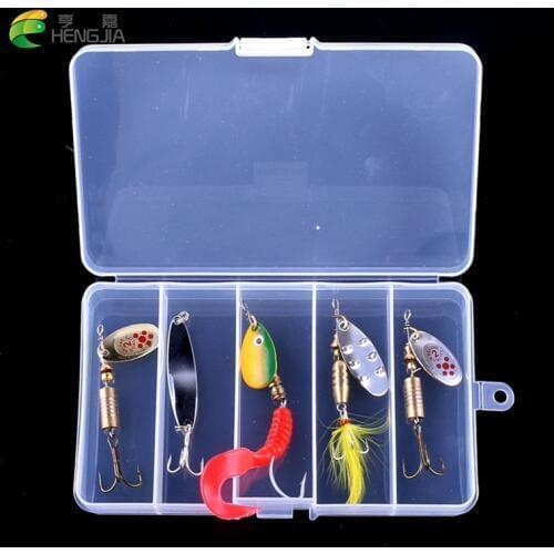 HENGJIA 5pcs in one box Mixed Fishing Lures Set Kit Metal Lures for Trout Perch Bass Fishing Spoons Hard Baits spinner bait