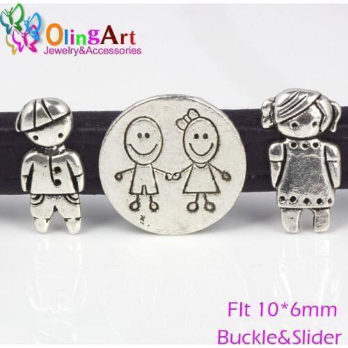 OingArt 17*9mm silver-color retro style fashion jewelry clasps Round belt buckle girl for flat leather cord bracelet