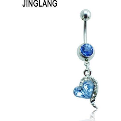 Wholesale Fashion Belly Button Rings 316L Stainless Steel Dangle 3 Color Rhinestone Heart Navel Body Piercing Jewelry