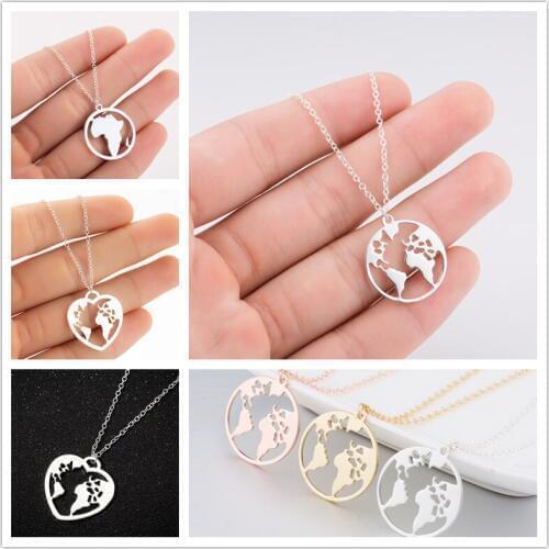 Oly2u Classical Heart Circle Shaped Map Necklaces for Women Geometric African Map Jewelry Friend Graduation Gift
