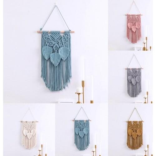 Handmade Woven Boho Wall Hanging Tapestry Macrame Cotton Wedding Wall Art Crafts Backdrop Home Living Room Decoration Gift