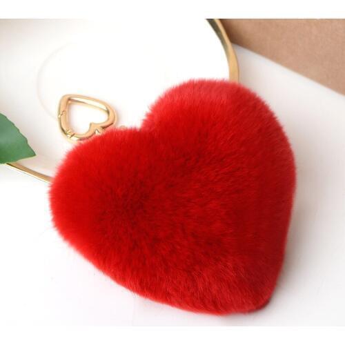 Fluffy Rex Rabbit Fur Heart Shape Pom Pom Keychain Keyring Porte Clef bag Charm Valentine Day friends Gift kawaii accessories