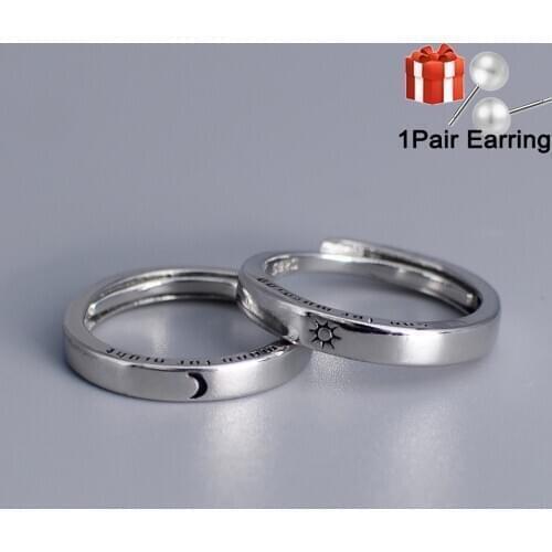 Adjustable Size Ring Sun Moon Couple Rings Minimalist Silver Color Opening Rings For Men Women Couple Engagement Jewelry Gift