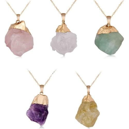 Reiki Healing Rock Mineral Stone Natural Crystal Pendant Necklace Clear Quartz Fluorite Black Tourmaline Amethysts Necklaces