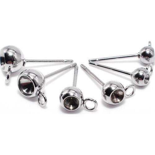 Stainless Steel Earstud Earrings Post Circle Smooth Bezel with Loop Connectors Point Rhinestone Cabochons DIY Findings Jewelry