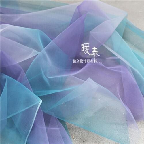 Mesh Tulle Fabric Blue Rainbow Gradient DIY Scarf Veil Flower Background Decor Fluffy Skirt Wedding Dress Lace Designer Fabric