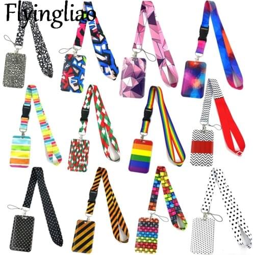 Geometric pattern Rainbow Color Neck Strap Lanyard for keys lanyard card ID Holder Key Chain for Gifts