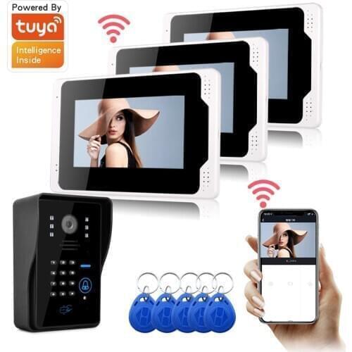 Tuya Smart App Remote Unlock WiFi IP Video Door Phone Video Intercom System Motion Detection Code Keypad RFID Camera