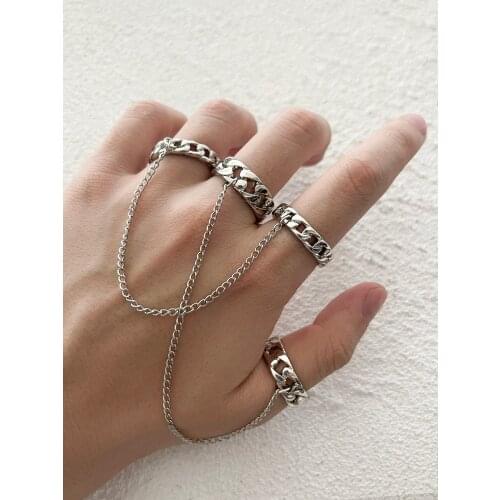 Stillgirl 4Pcs Punk Silver Color Chain Rings for Couple Vintage Paired Stranger Things Male EMO 2021 Trend Jewelry Anillos Mujer