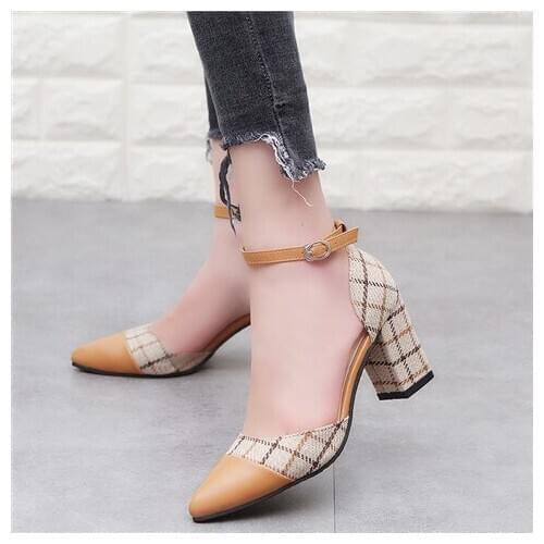 Classic Shoes Women Pumps Thick Heels Shoes Ankle Strap Lattice Womens Stiletto Buckle Shoes Chaussures