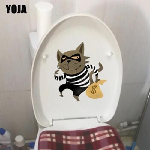 YOJA 21.9*24.6CM Bad Cat Cartoon Animal Bedroom Home Decor Toilet Decal Funny Wall Sticker T3-0441