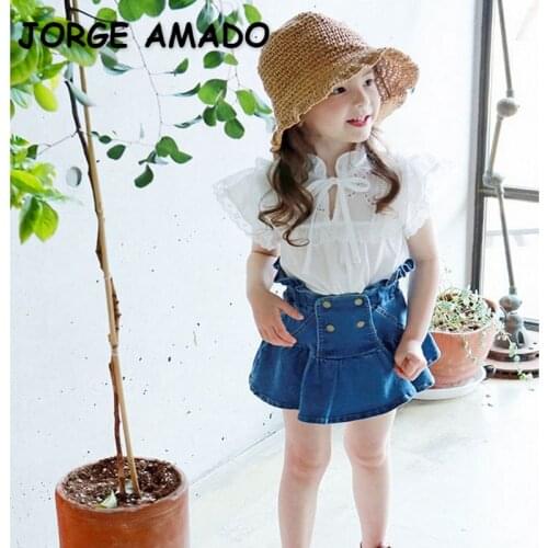 2021 New Korean Style Summer Kids Girl Skirts Denim Elastic Waist Ruffles Skirts Children Fashion Clothes E638