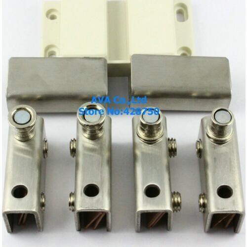 Press Open Double Glass Door Pivot Hinge Set Clamp Clip Magnetic Catch Latch