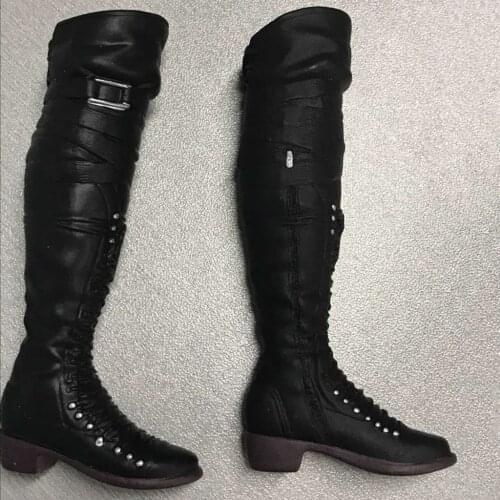 1/6 Black Low Heel Leather High Boots Shoes for 12'' for Kumik