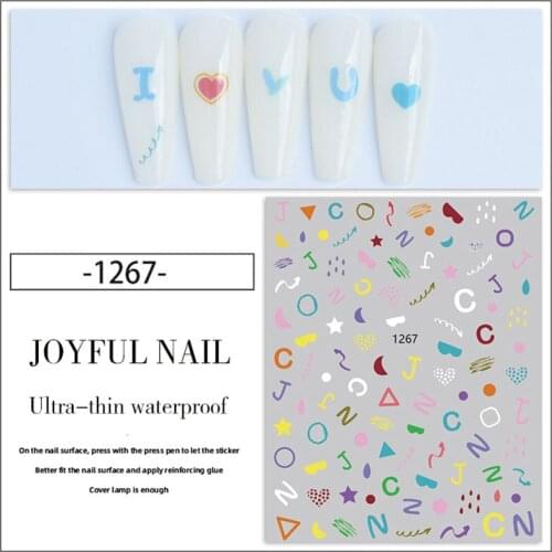 1Pc Summer lovely 3D Nail Decal Cartoon Color Symbol Simple Letter DIY Slider For Manicuring Nail Art Decoration
