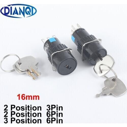 10PCS Rotary switch Selector 3/6pins Small-sized Lock Button Latching 2/3 position Key Knob 1NC1NO/2NO2NC Choice Switch 16MM