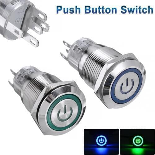 19mm Metal Push Button Switch 12V Automatic Symbol ON-OFF LED Power Button Ring LED Lamp Lighting Switch Self-lock Button