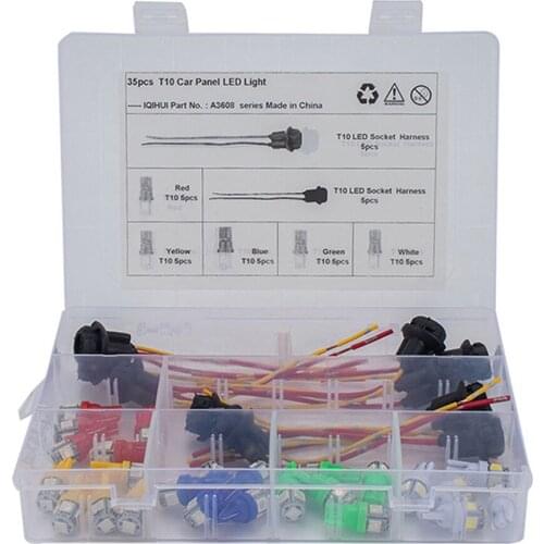 35pcs T10 Car LED Instrument Panel Cluster Plug Dash Light Bulb Indicator For Turn Signal Light Backup Light With Light Base