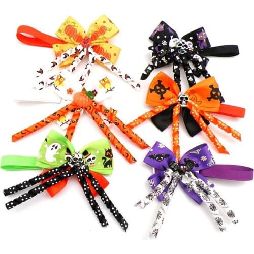 50/100pcs Halloween Dog Bow Ties Skulls Pumpkin Dog Grooming Accessories Cat Dog Bowties Pet Products