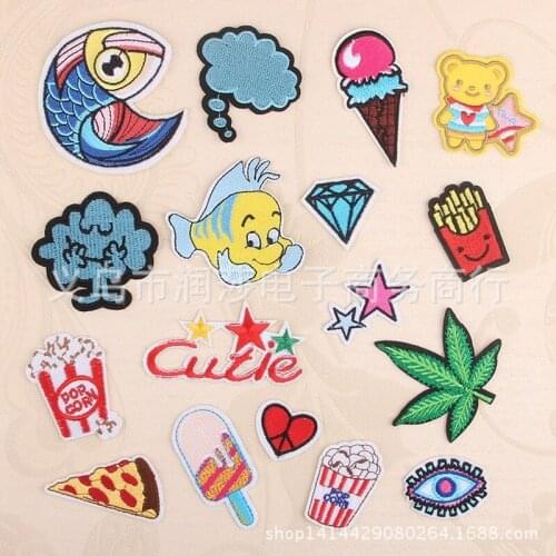 50pcs/lot Fish Leaves Diamond Embroidery Patches Letters Clothing Decoration Accessories Diy Iron Heat Transfer Applique