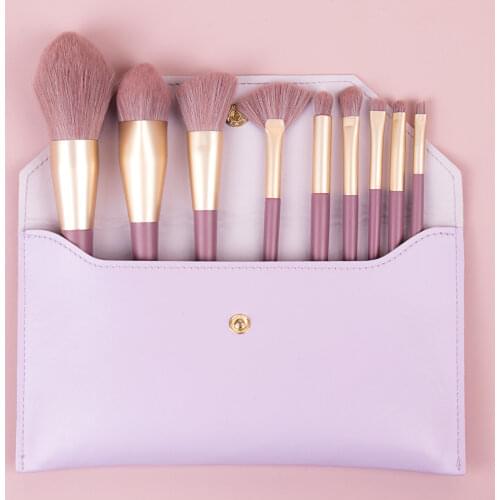 9PCs makeup brushes set loose powder foundation eyeshadow highlight trimming purple portable makeup beauty tool