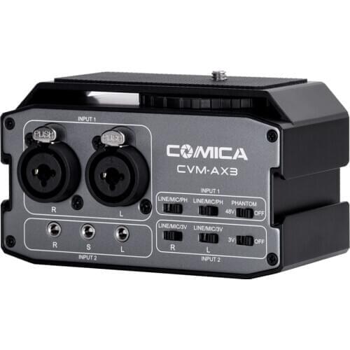 Comica AX3 XLR Audio Mixer Adapter Preamplifier Dual XLR/3.5mm/6.35mm Port Mixer for Canon Nikon DSLR Camera Camcorder
