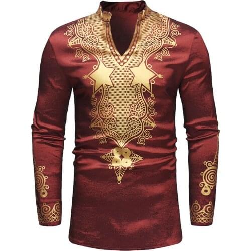 African Dashiki Mandarin Collar Print Shirt Men 2021 New Hipster Slim Fit Chemise Homme Tribal Gypsy Ethnic African Clothing