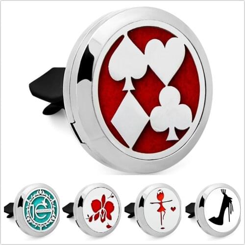 Poker 30mm Car Diffuser Locket magnet 316L Stainless Steel Car Perfume Locket vent clip Free 10Pads