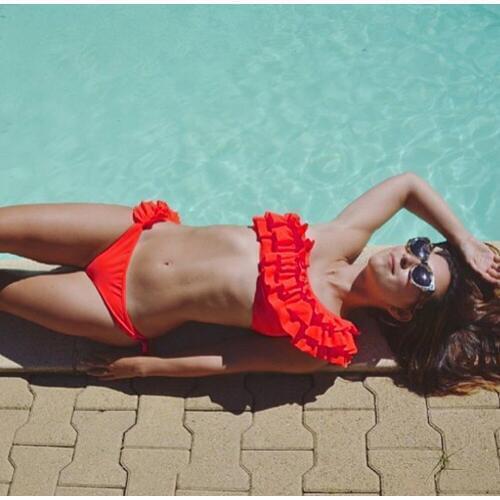 New ruffled one shoulder bikini brazilian yellow blue push up bikini set female sexy off shoulder bathing suit bandeau biquini