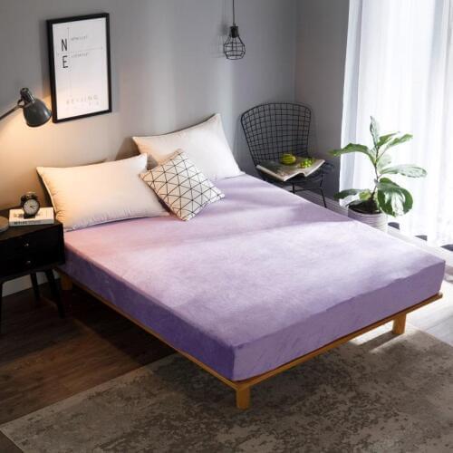 Bonenjoy Purple Color Bed Linen Single Queen King Plaid Fitted Sheet for Winter Soft Warm Coral Fleece Fitted Bed Sheets Flannel
