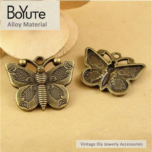BoYuTe (40 Pieces/Lot) 22*27MM Wholesale Antique Bronze Plated Zinc Alloy Metal Butterfly Charms for Jewelry Making