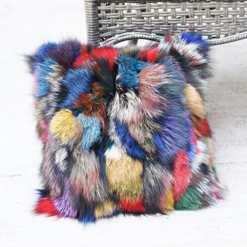 CX-D-107D Random Multi Color Pillow Cases Genuine Fox Fur Patchwork Winter Pillow Cover