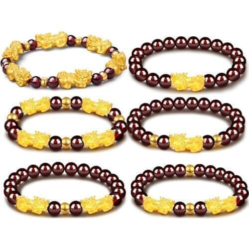 Fengshui Vietnam Shakin Pixiu Natural Stone Beaded Bracelet Unicorn Inscriptions Lucky Wealth Charms Women Boho Bangle Jewelry