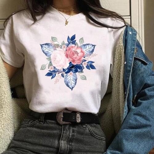 Women Tees Print Graphic Fashion Printing Watercolor Floral Flower Fashion 90s Lady Tops Clothing Female T Shirt Womens T-Shirt
