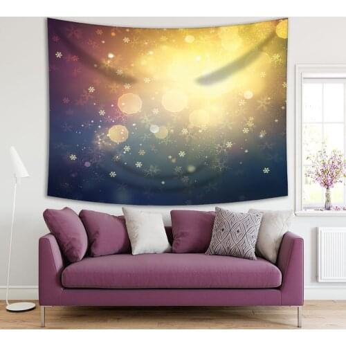 Tapestry Snowflakes Stars and Street Light Christmas Holiday Season Magical Winter Night View Yellow Blue Purple