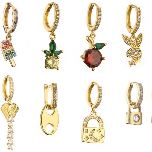 HECHENG,1 pair,Small Hoop Earrings,Drop Earrings For Women Paired, Gold Fruit Rabbit Cooper Charm Jewelry,Wholesale