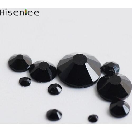 Hisenlee Black Jet Glass Rhinestone Flat Back Crystal SS3-SS30 Non HotFix FlatBack Strass Sewing & Fabric Garment Nail Art Stone