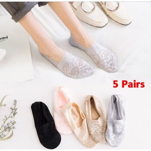 Summer Fashion Women Girl Lace Boat Socks Invisible Cotton Sole Non-slip Antiskid Slippers Anti-Slip Lace Floral Sock