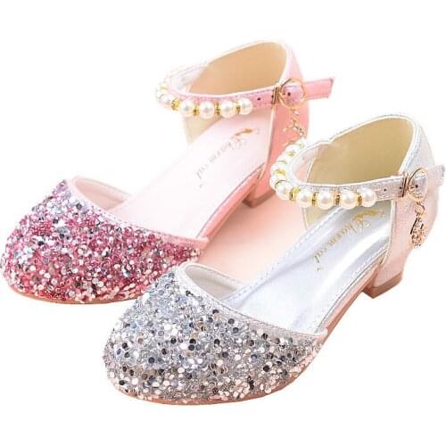 Summer Girls Party Shoe Sequin Girls Princess Sandals Children Wedding Shoe Pearl Baby Dance Sandals Height Increasing kids Shoe