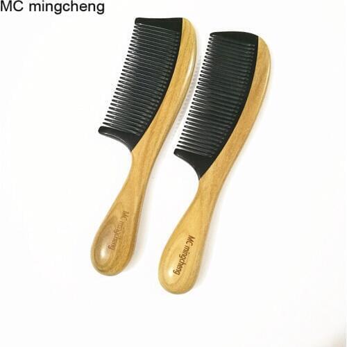 MC Handmade Natural Ox Horn Comb Green Sandalwood Comb Wooden Handle Combs Hair Style Designer Professional For Ladies 2 Styles