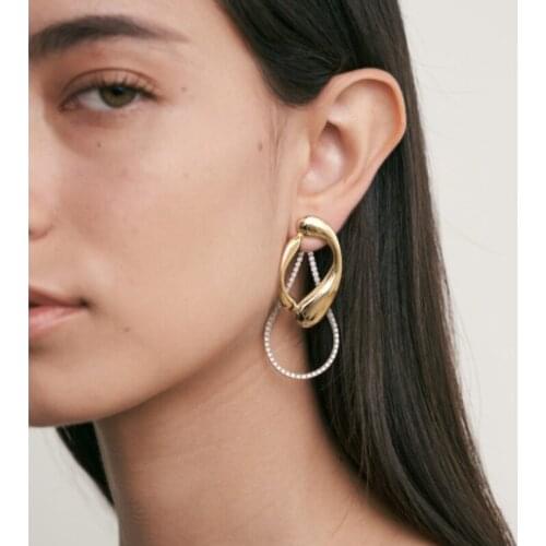 VSnow Minimalist Waterdrop Metal Bling Bling Rhinestones Dangle Earrings for Women Ladies Hollow Out Fashion Earring Jewellery