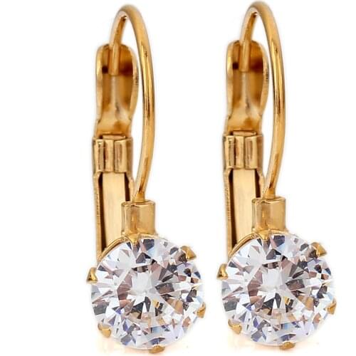 Fashion Stainless steel Earrings Jewelry Trendy Gold Color Crystal Zircon Earrings Wedding For Women Gift