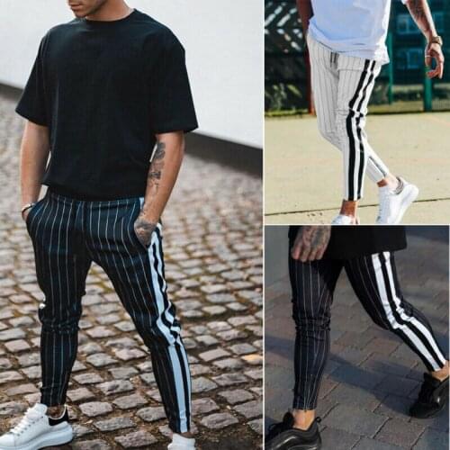 Mens Striped Slim Fit Tracksuit Sport Gym Skinny Jogging Joggers Sweat Pants Trousers Causal Pants